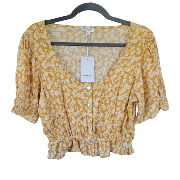 Nordstrom's Weekend Los Angeles Babydoll Crop Top Ditsy Floral Yellow Daisy Sz M - Picture 1 of 8
